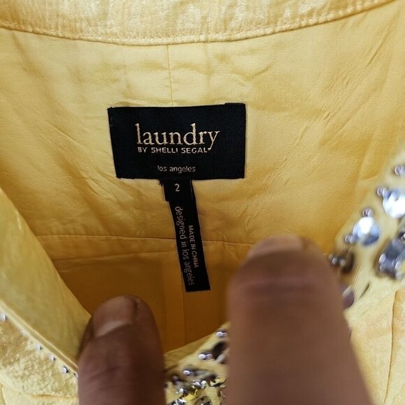 Laundry By Shelli Segal Cocktail Dress Womens 2 Yellow Satin Sequin Rhinestone - Picture 3 of 9